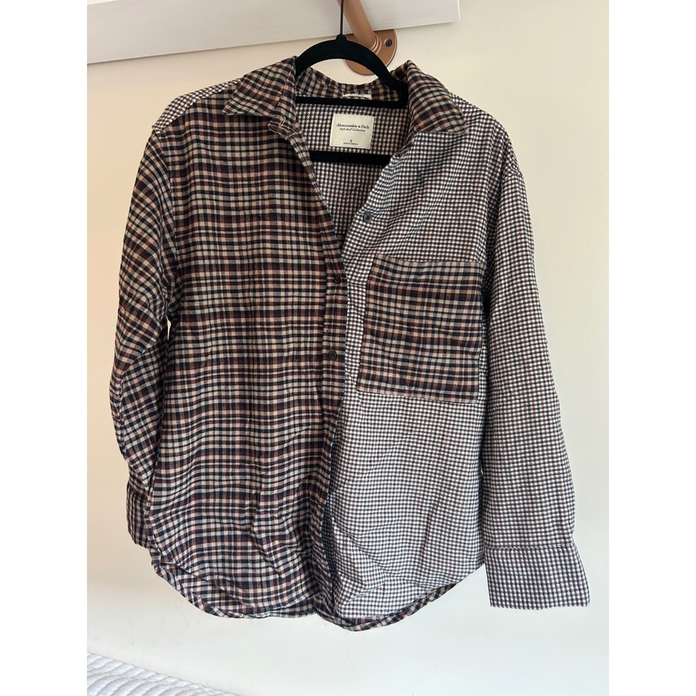 Abercrombie &‎ Fitch Plaid Skort Set Oversized Mixed Plaid Shirt Brown Red XS S